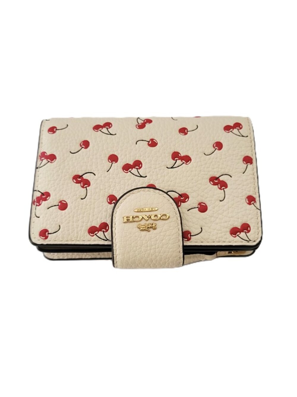Coach CFA19 Medium Corner Zip Cherry Print Bifold Wallet Chalk Multi Leather - Picture 5 of 7